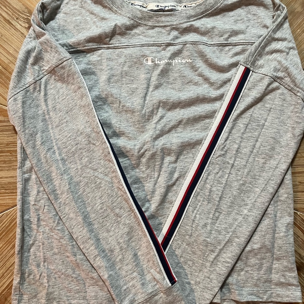 Champion Heather Gray Long Sleeve with Stripe
